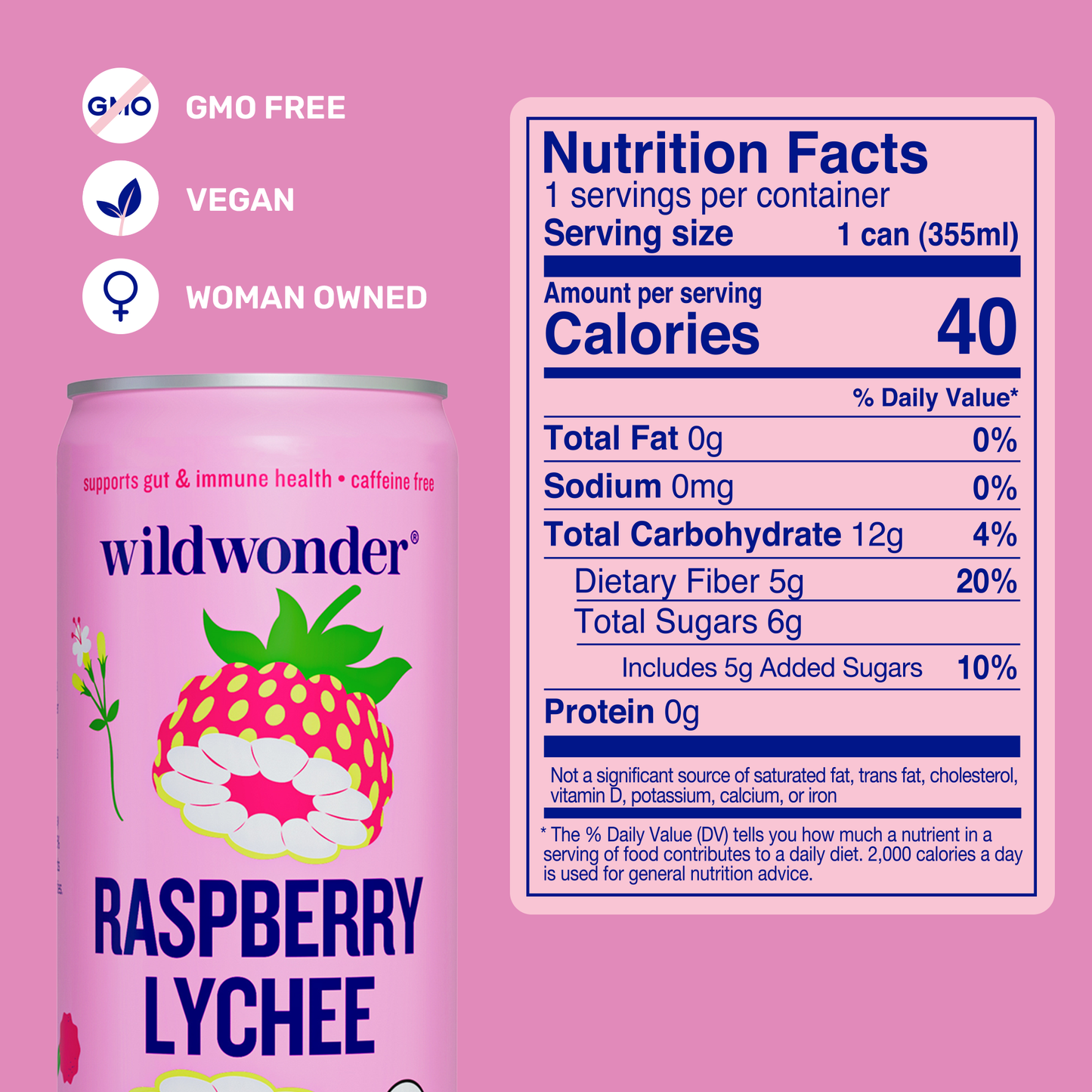 wildwonder - Raspberry Lychee Sparkling Prebiotic + Probiotic Drink