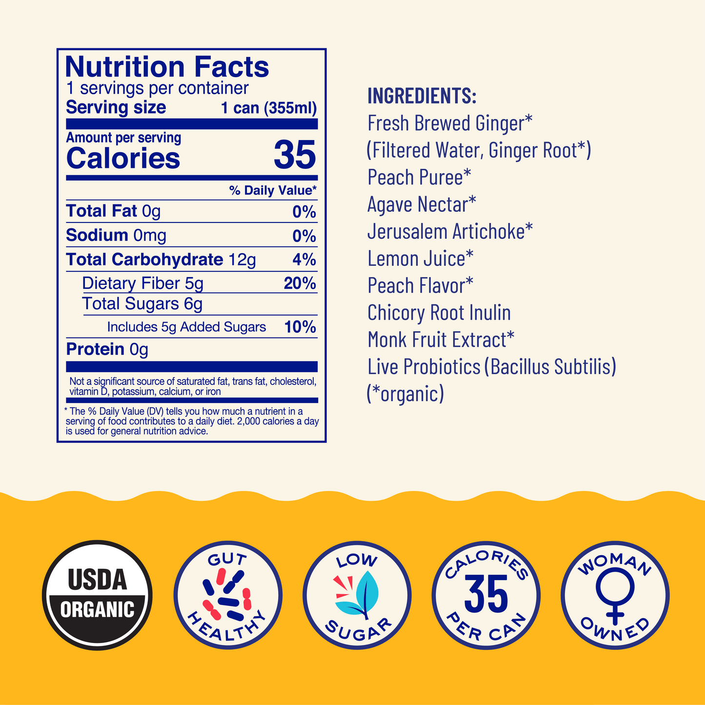 wildwonder - Peach Ginger Sparkling Prebiotic + Probiotic Drink